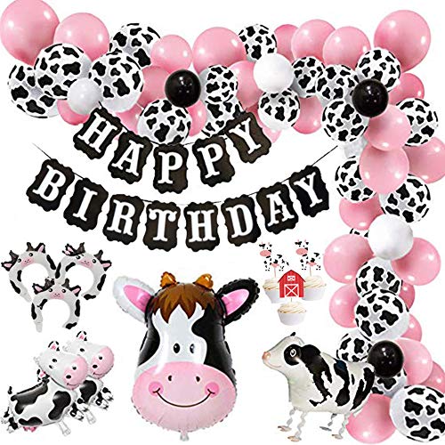 85pcs Funny Cow Party Balloon Arch Decorations with Happy Birthday Banner - Hibrides