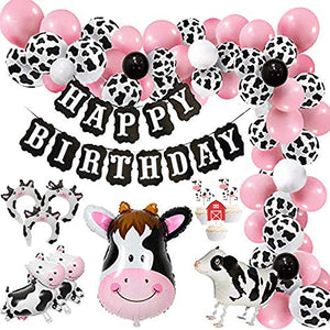 85pcs Funny Cow Party Balloon Arch Decorations with Happy Birthday Banner - Hibrides