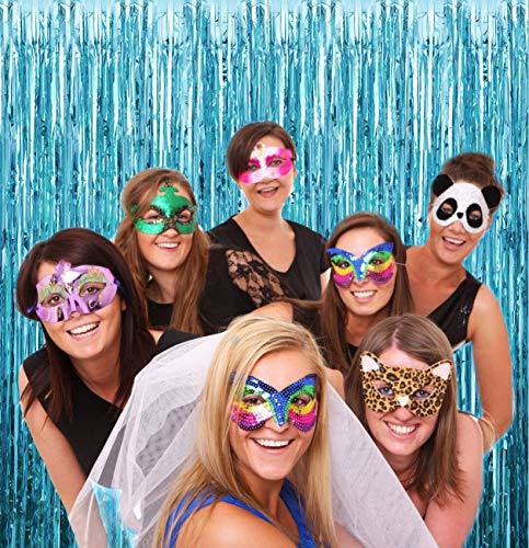 2pcs Light Blue Metallic Foil Fringe Curtains Photo Booth Props for Birthday Wedding - Hibrides
