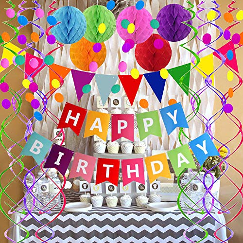 Happy Birthday Banner with Colorful Paper Flag Bunting for Birthday Party - Hibrides