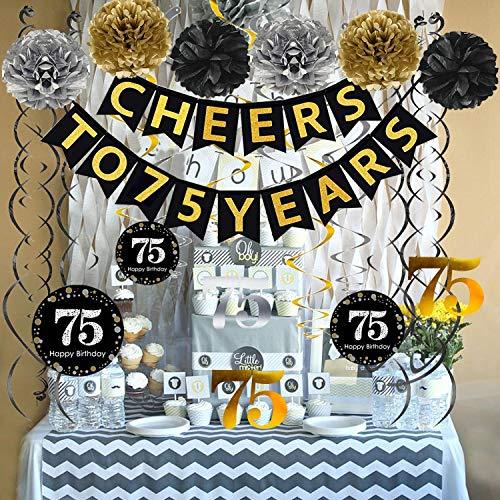 Gold Glittery 75th Birthday Party Decorations Banner - Hibrides
