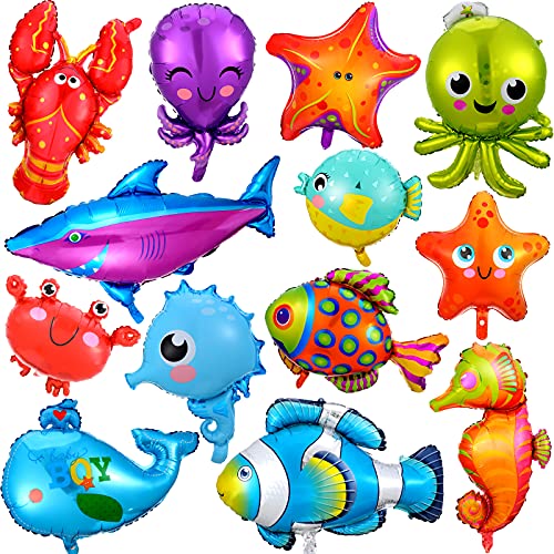 14 Pieces Sea Animal Balloons Under the Sea Balloons for Ocean Themed Party - Hibrides