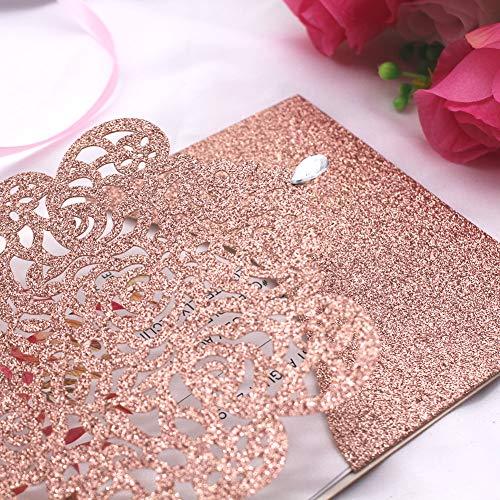 Rose Gold Glitter Laser Cut Invitations Diamond and Ribbon Design LCZ111 - Hibrides