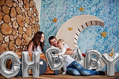 Giant Oh Baby Silver Foil Letter Balloons 40 Inch Metallic Gender Reveal Birthday Party - Hibrides