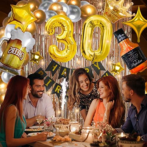 30th Birthday Party Supplies Set With String Light and Gold Backdrop - Hibrides