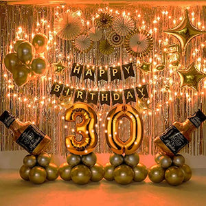 30th Birthday Party Supplies Set With String Light and Gold Backdrop - Hibrides
