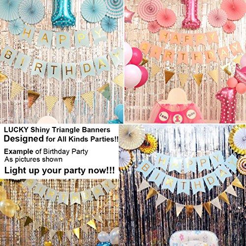 Sparkly Paper Banner Triangle Flags Bunting for Baby Shower, Birthday Party Decorations - Hibrides