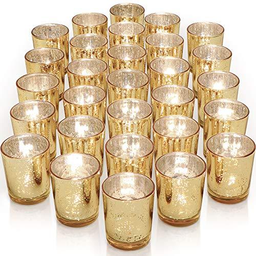 Gold Votive Candle Holders Set of 36 for Wedding Table Decorations - Hibrides