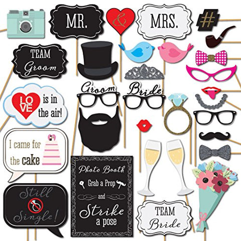 31 Printed Pieces Wedding Photo Booth Props for Wedding Decorations - Hibrides