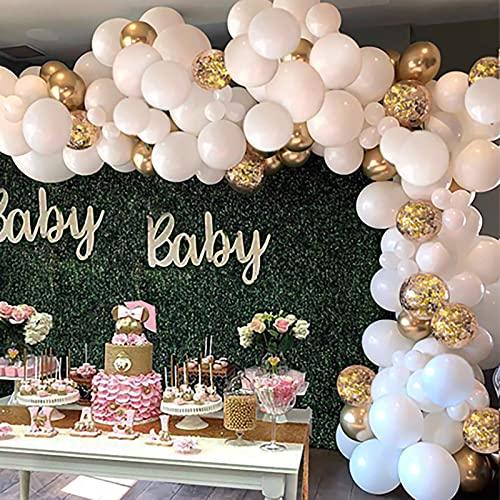 124 Pcs White and Gold Balloon Garland for Baby Shower Wedding Birthday Decorations - Hibrides