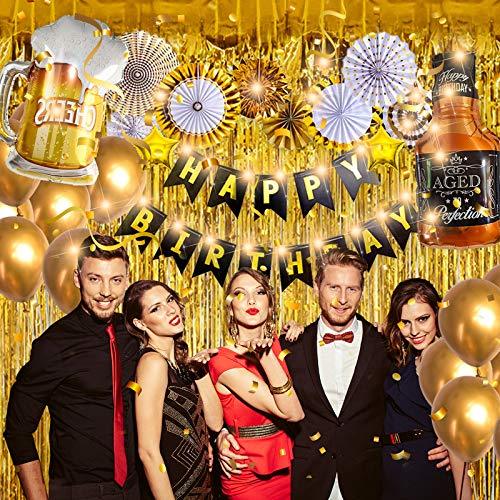Birthday Party Decoration Gold Background Balloons Set With String Light - Hibrides