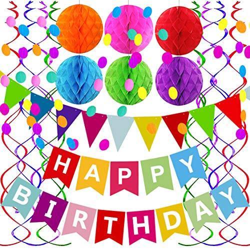 Happy Birthday Banner with Colorful Paper Flag Bunting for Birthday Party - Hibrides