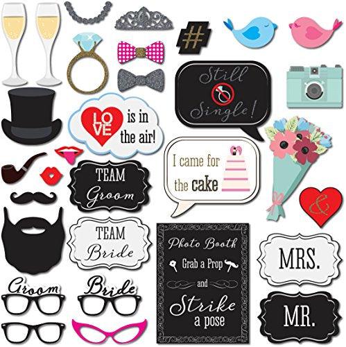 31 Printed Pieces Wedding Photo Booth Props for Wedding Decorations - Hibrides