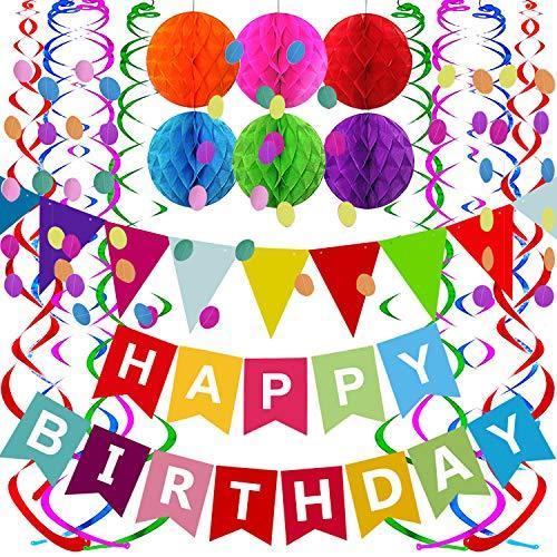 Happy Birthday Banner with Colorful Paper Flag Bunting for Birthday Party - Hibrides
