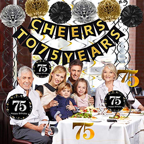 Gold Glittery 75th Birthday Party Decorations Banner - Hibrides
