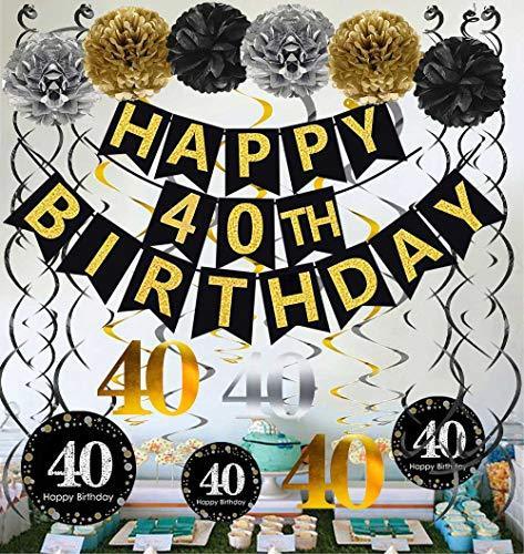 Gold Glittery Happy 40th Birthday Banner for 40th Anniversary Decorations - Hibrides