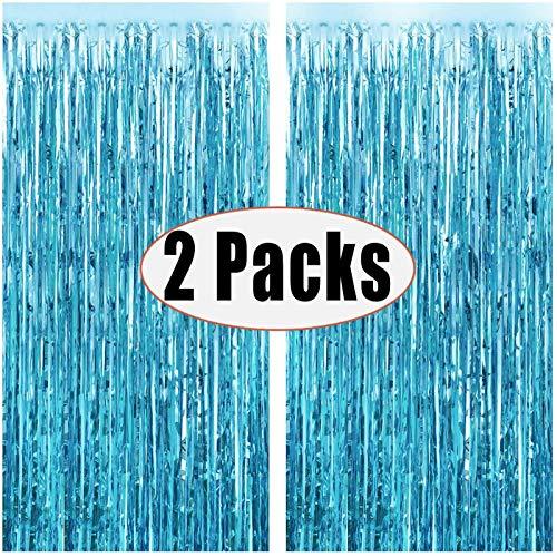 2pcs Light Blue Metallic Foil Fringe Curtains Photo Booth Props for Birthday Wedding - Hibrides