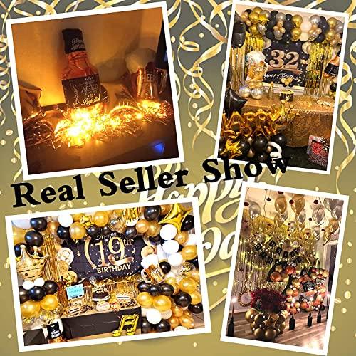 60th Birthday Party Supplies Set With String Light Include Gold Backdrop 40 Inches Number Balloons etc Perfect for Men and Women - Hibrides