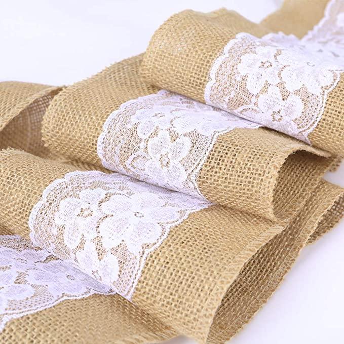 5Pcs Burlap Lace Chair Sashes Chair Cover Bows Rustic Linen Lace Chair Bows - Hibrides