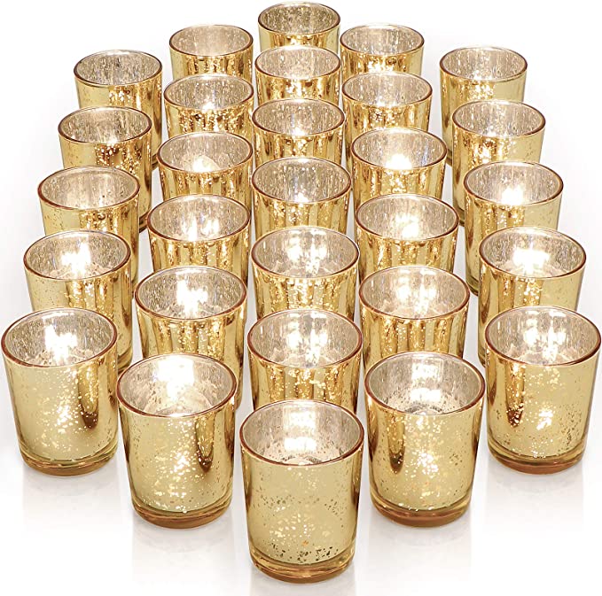 36 Set Gold Votive Candle Holders Speckled Mercury Gold Glass Candle Holder - Hibrides