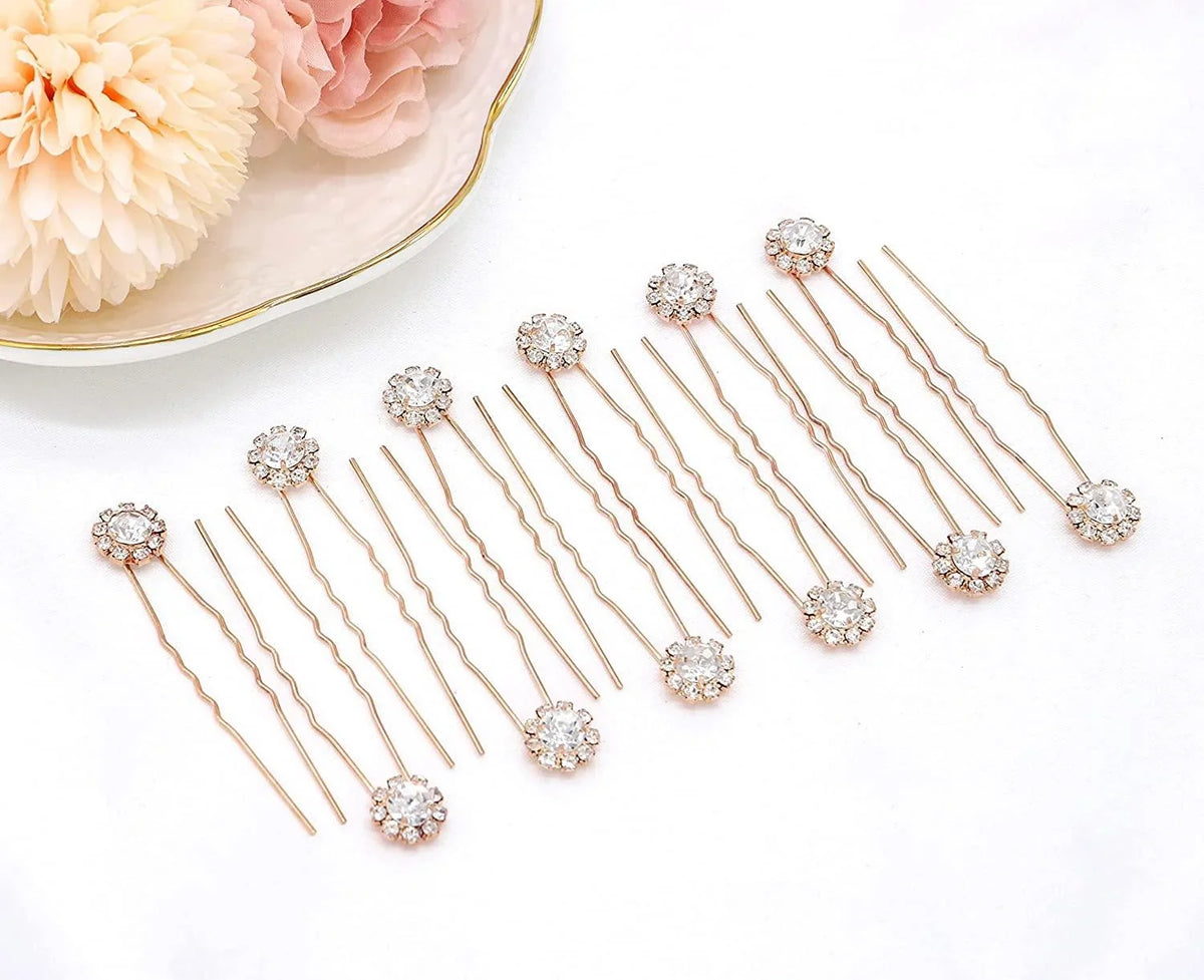 Crystal & Gold Hair Pin Set, New in Box, Bridal Accessories 4-Piece Rose Gold Bridal Hair Accessory Set - Rhinestone  main image 2