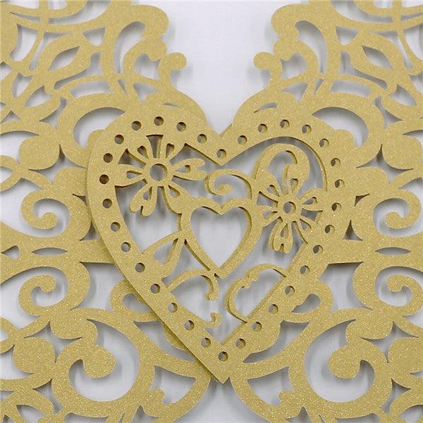 Affordable gold laser cut heart-shaped Wedding Invitation LC037 - Hibrides