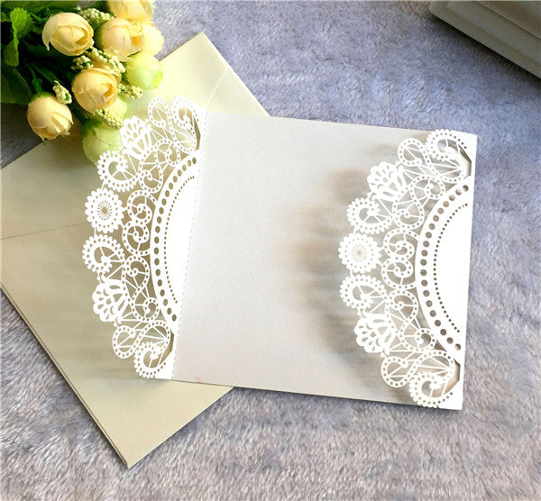 Affordable ivory folded laser cut Wedding Invitation LC060 - Hibrides
