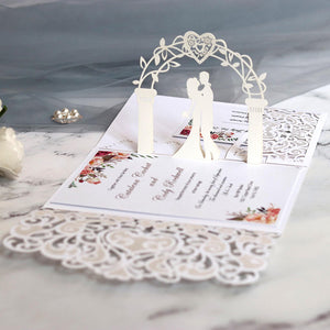Ivory Pop up Laser Cut Wedding Invitations with Wedding Arch and Pocket Lcz046 - Hibrides