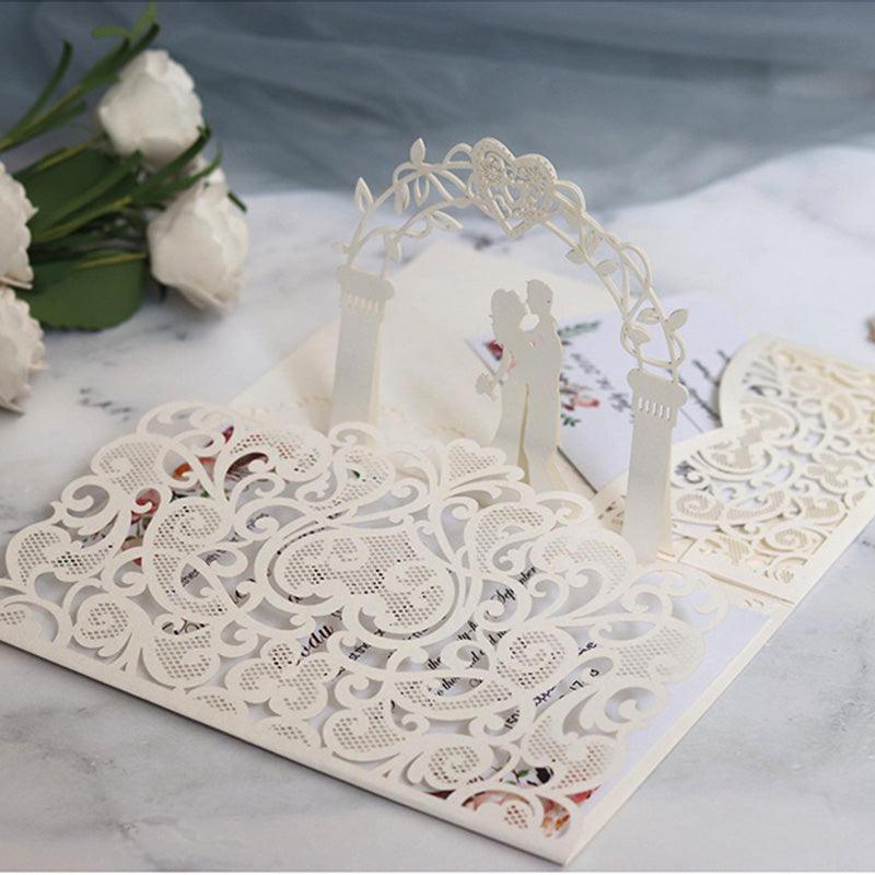 Ivory Pop up Laser Cut Wedding Invitations with Wedding Arch and Pocket Lcz046 - Hibrides