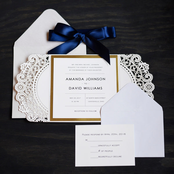 Beautiful Glitter Gold Gatefold Lasercut Wedding Invitation with Gold Mirror LCZ010 - Hibrides