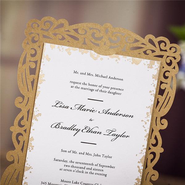 Brown laser cut Wedding Invitation with inserted cards LC032 - Hibrides