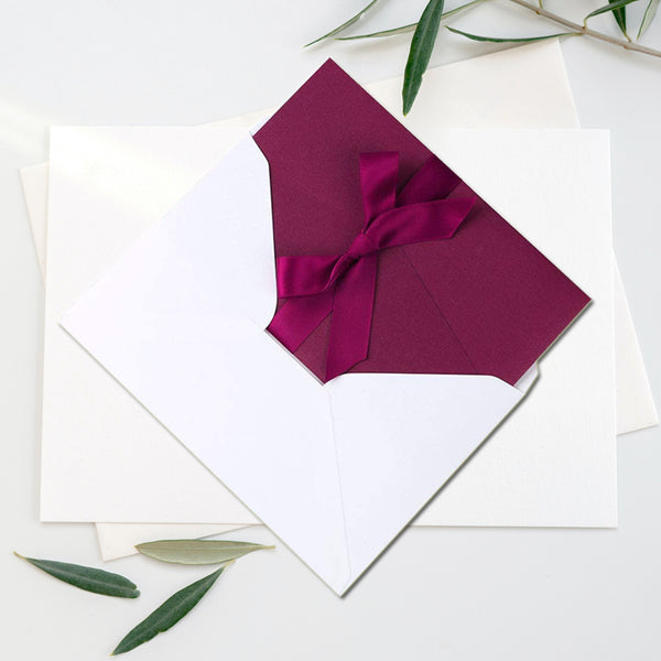 Burgundy Wedding Invitation Cards with Envelopes Ribbons for Wedding Bridal Shower Birthday Graduation Invite LCP005 - Hibrides