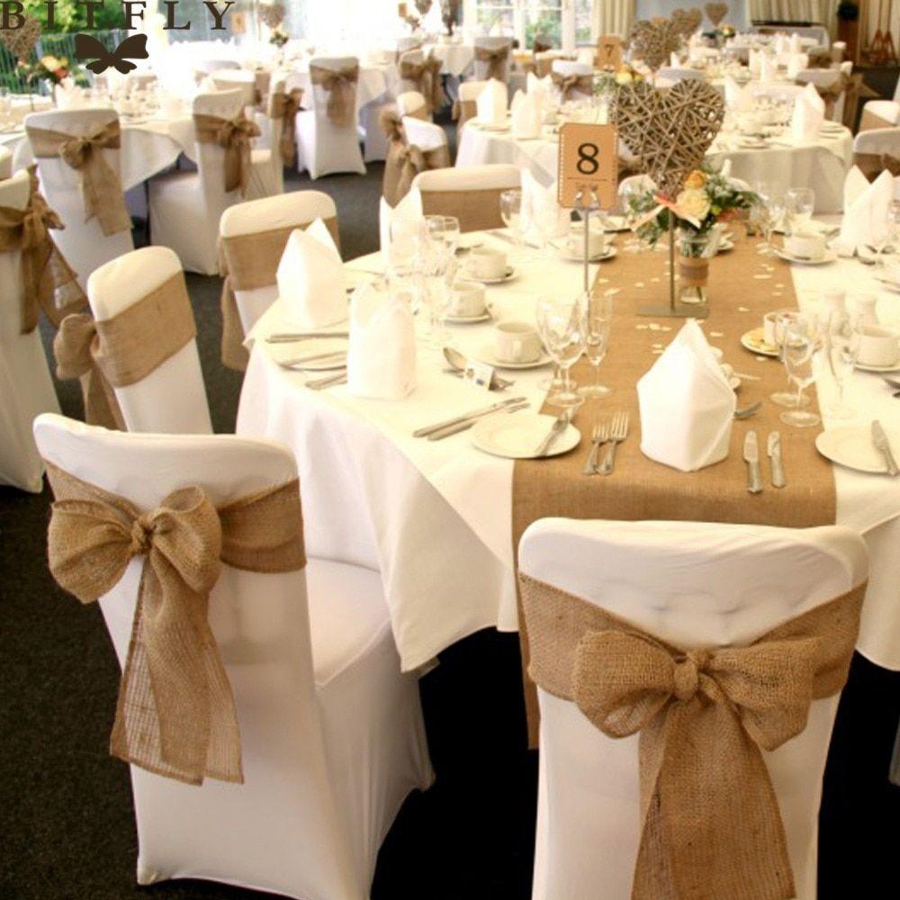 10pcs 6"X108" Natural Jute Burlap Chair Bow Sashes for Wedding Event Party - Hibrides