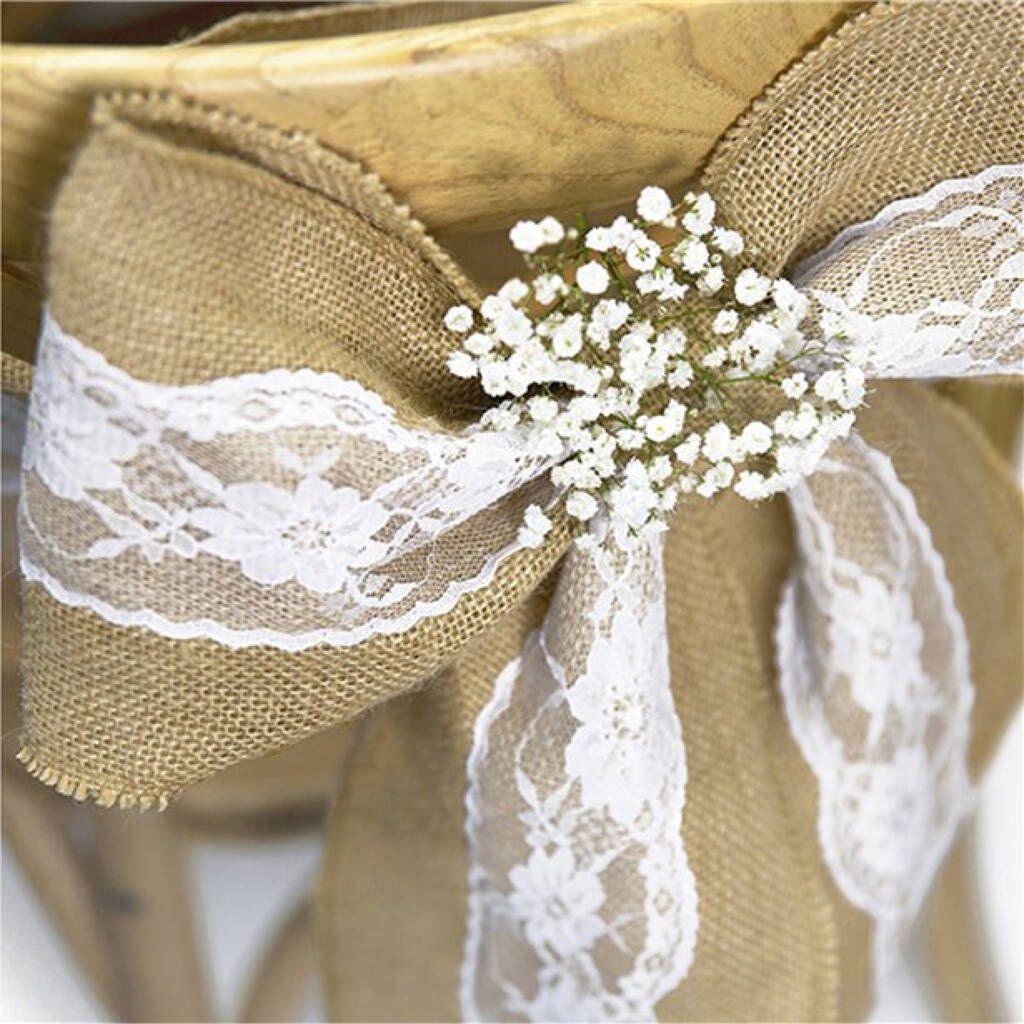 5Pcs Burlap Lace Chair Sashes Chair Cover Bows Rustic Linen Lace Chair Bows - Hibrides