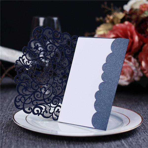 Modern dark blue laser cut Wedding Invitation LC036 - Hibrides
