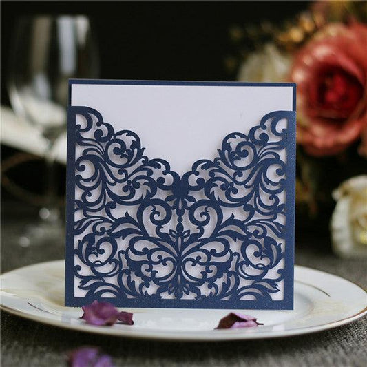 modern navy blue laser cut wedding invites with white inner cards LC052 - Hibrides