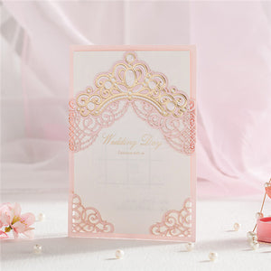 Stylish white pink laser cut Wedding Invitation LC079 - Hibrides