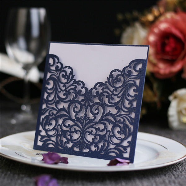 modern navy blue laser cut wedding invites with white inner cards LC052 - Hibrides