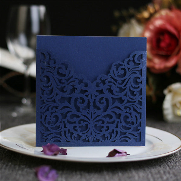 modern navy blue laser cut wedding invites with white inner cards LC052 - Hibrides