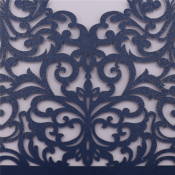 modern navy blue laser cut wedding invites with white inner cards LC052 - Hibrides