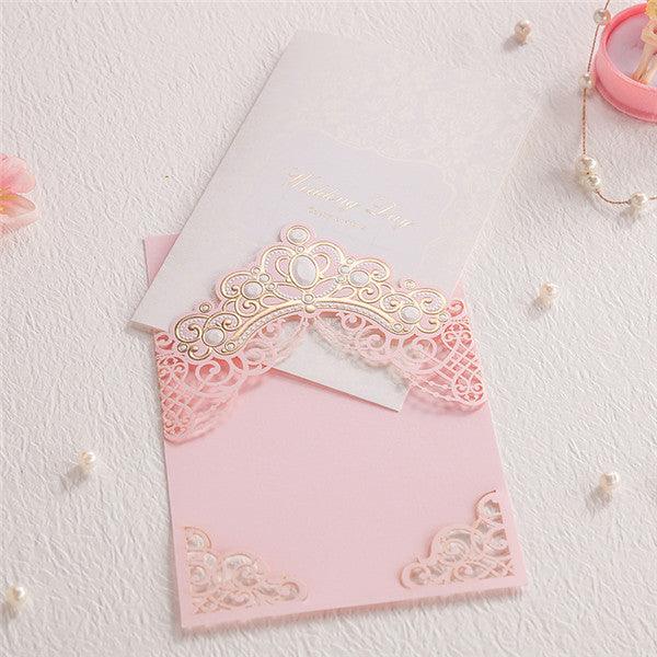 Stylish white pink laser cut Wedding Invitation LC079 - Hibrides