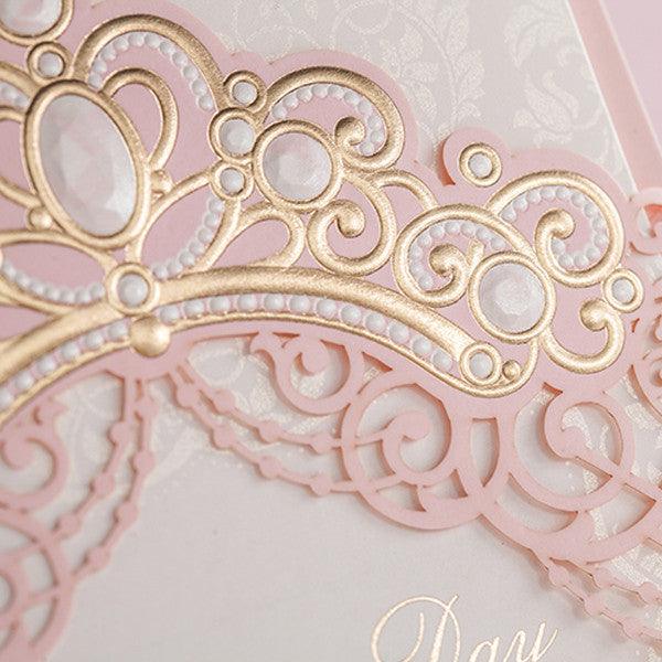 Stylish white pink laser cut Wedding Invitation LC079 - Hibrides