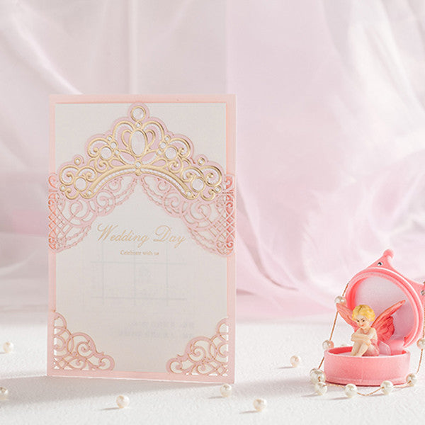 Stylish white pink laser cut Wedding Invitation LC079 - Hibrides