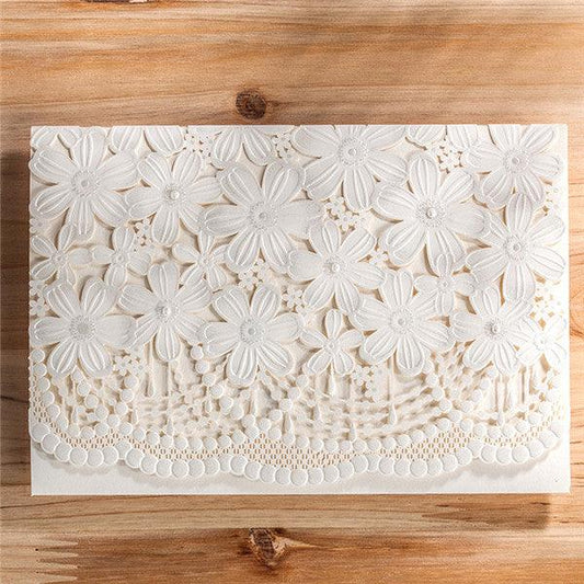 Classic white folded floral laser cut Wedding Invitation LC027 - Hibrides