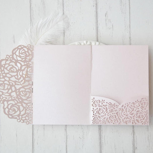 Classic Blush Pink Laser Cut Wedding Invitations with Adorable Round Greenery Design Lcz092 - Hibrides