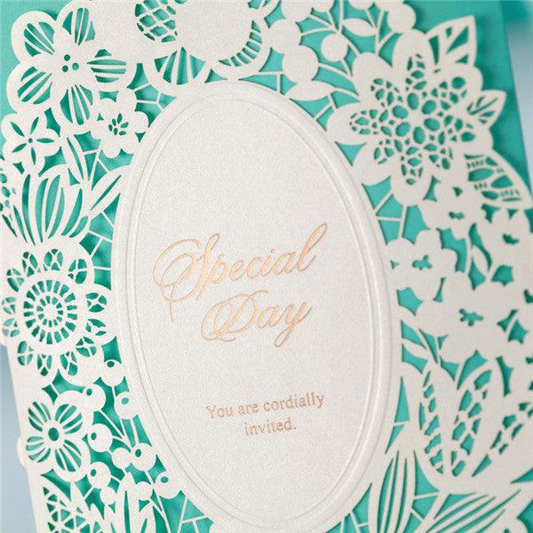Classic tiffany blue laser cut lace Wedding Invitation LC016 - Hibrides