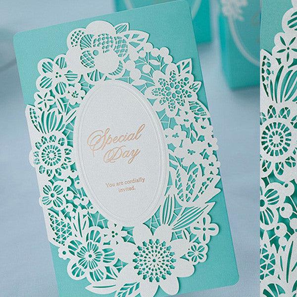 Classic tiffany blue laser cut lace Wedding Invitation LC016 - Hibrides