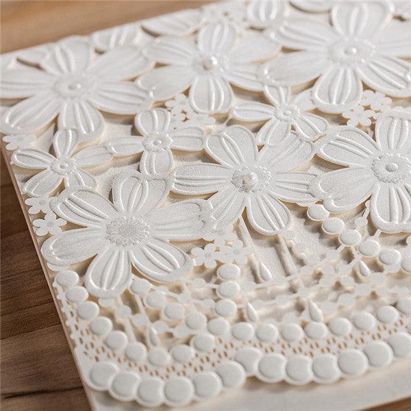 Classic white folded floral laser cut Wedding Invitation LC027 - Hibrides