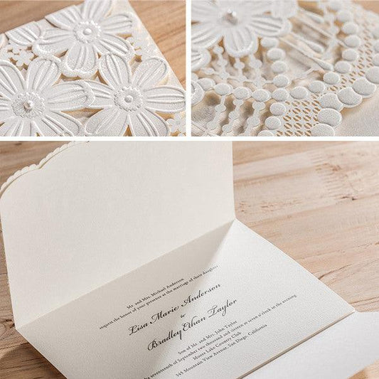 Classic white folded floral laser cut Wedding Invitation LC027 - Hibrides