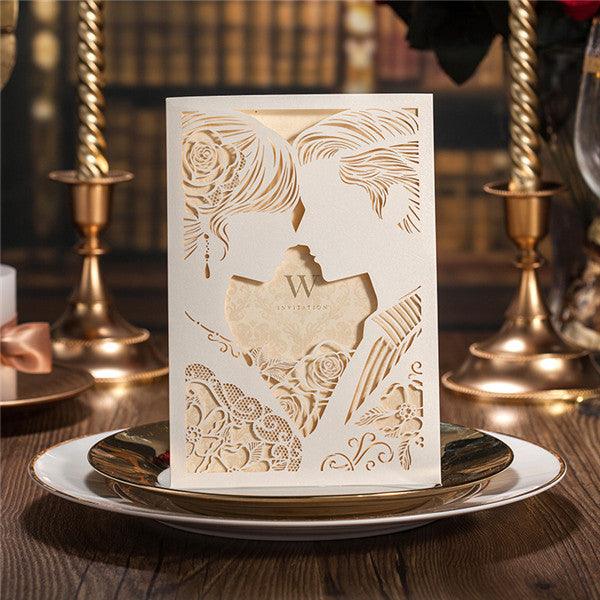 Creative pearl white silhouette laser cut Wedding Invitation LC013 - Hibrides